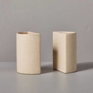 2pc Sandy Textured Ceramic Pencil Cup Bookend Set - Hearth & Hand Magnolia 2022
